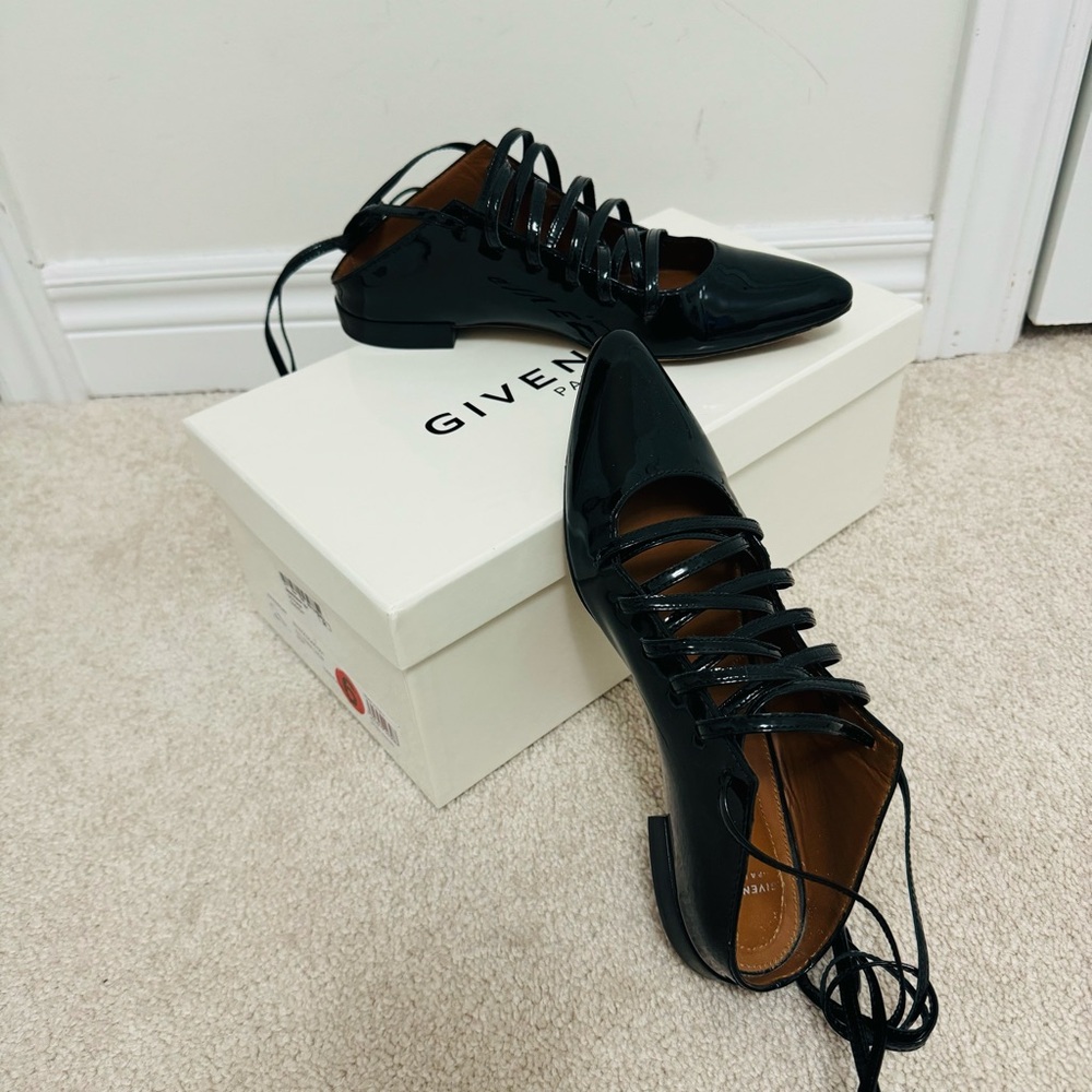 Givenchy Black Patent Leather Lace Up Backless Flat Mule Sandals - Picture 5 of 6
